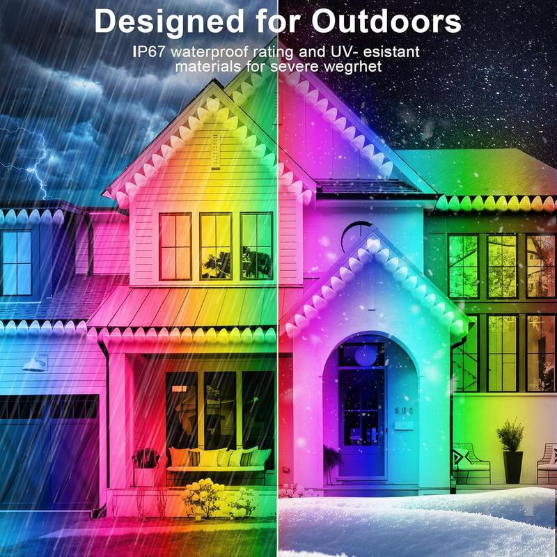 50FT Permanent Outdoor RGB Lights - IP67 Waterproof with Smart App Control Remote, DIY Scene Modes, Music Synchronization, Eaves Lights for Garden Decor, Deck, Christmas