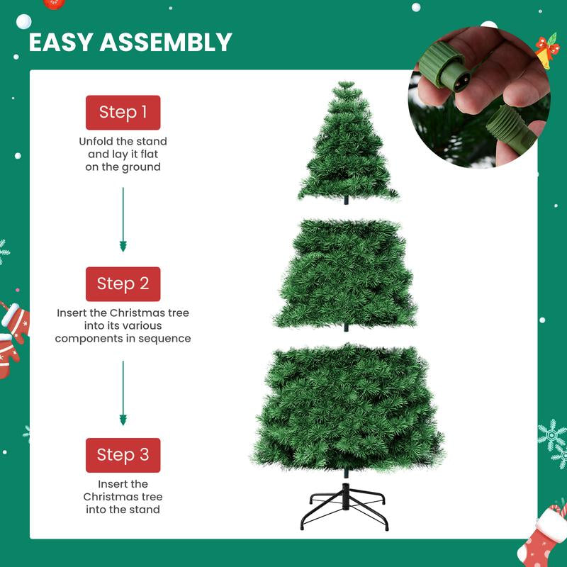 Pre-Lit Artificial Christmas Tree with Branch Tips 250 Incandescent Lights Foldable Base for Home Office Party Green White Snow Flocked Design