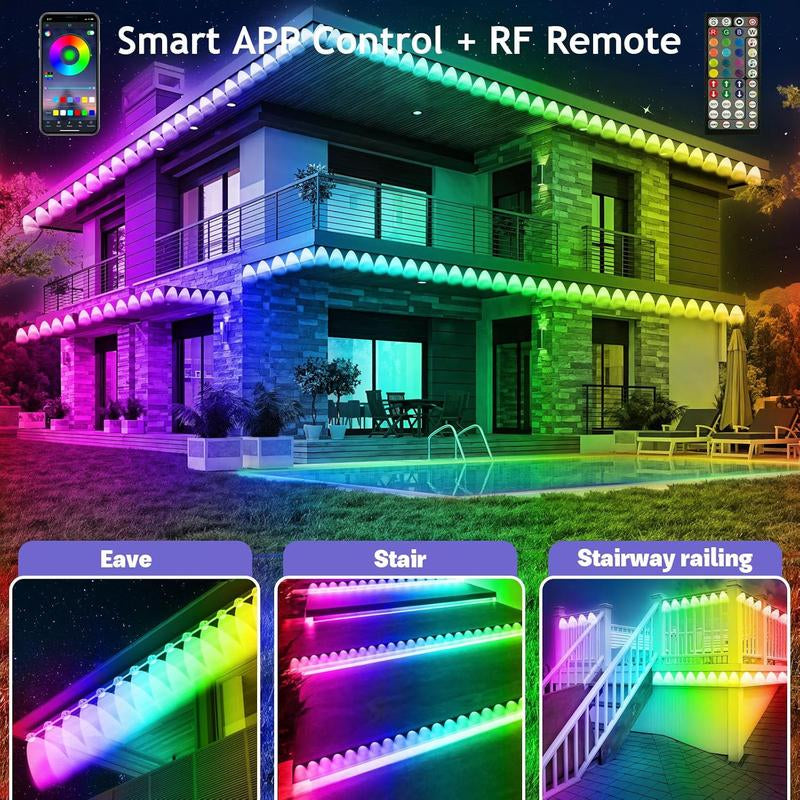 50FT Permanent Outdoor RGB Lights - IP67 Waterproof with Smart App Control Remote, DIY Scene Modes, Music Synchronization, Eaves Lights for Garden Decor, Deck, Christmas