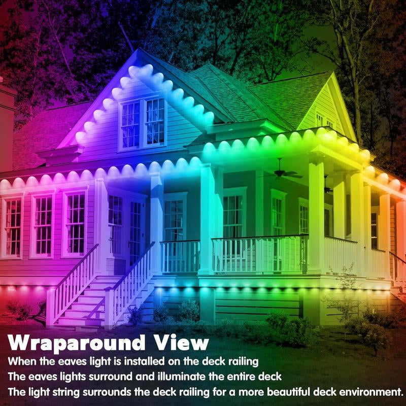 50FT Permanent Outdoor RGB Lights - IP67 Waterproof with Smart App Control Remote, DIY Scene Modes, Music Synchronization, Eaves Lights for Garden Decor, Deck, Christmas