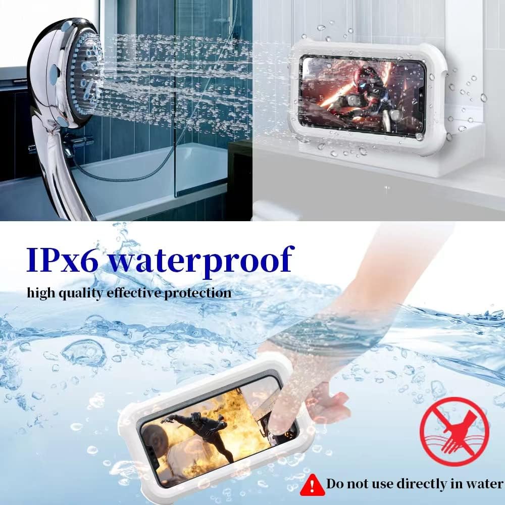Upgraded 480° Rotating Shower Phone Holder Waterproof Case with Touch Screen,Oolyico Shower Accessories Guardian Buddy Holder Wall Mount Shelf in Bathroom Bathtub for 4" - 7" Cell Phone