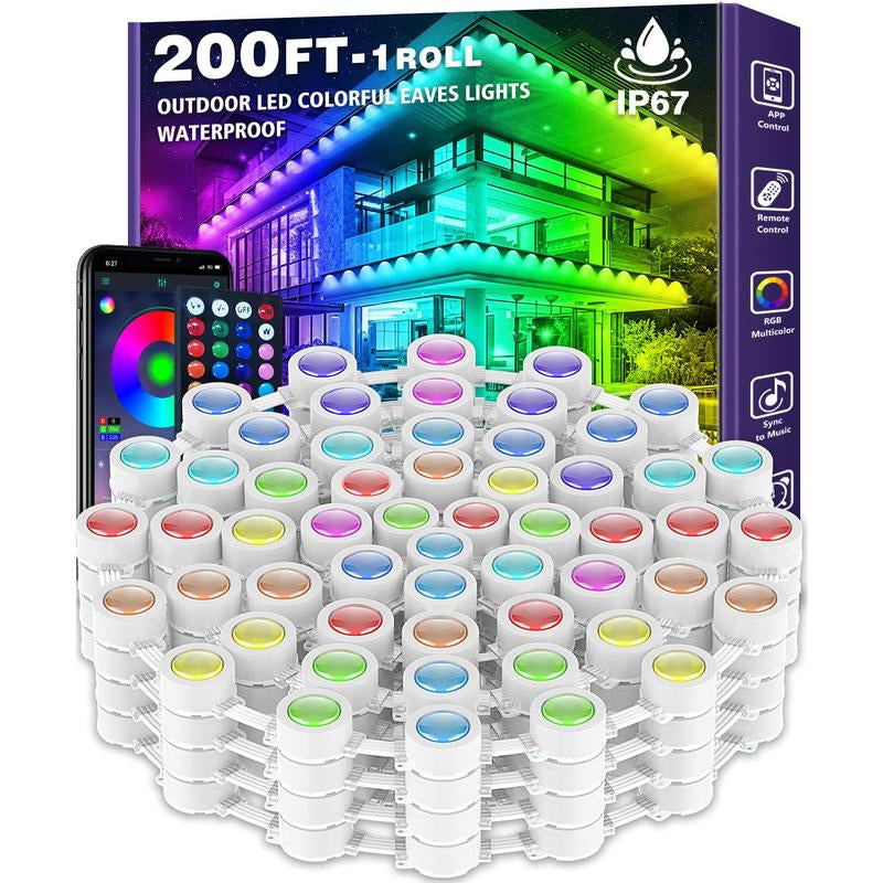 50FT Permanent Outdoor RGB Lights - IP67 Waterproof with Smart App Control Remote, DIY Scene Modes, Music Synchronization, Eaves Lights for Garden Decor, Deck, Christmas